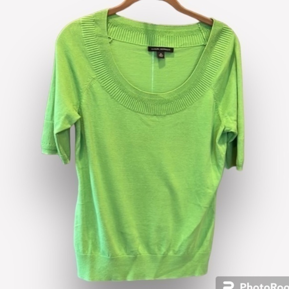🦩🍕🪻Banana Republic Preppy scoop neck knit ribbed Kelly green cotton CLEARANCE